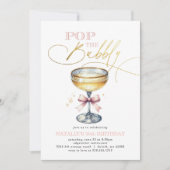 Invitation Pop the Bubbly Champagne Pink Bow Anniversaire (Devant)