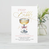Invitation Pop the Bubbly Champagne Pink Bow Anniversaire (Debout devant)