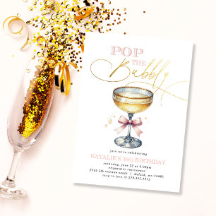 Invitation Pop the Bubbly Champagne Pink Bow Anniversaire