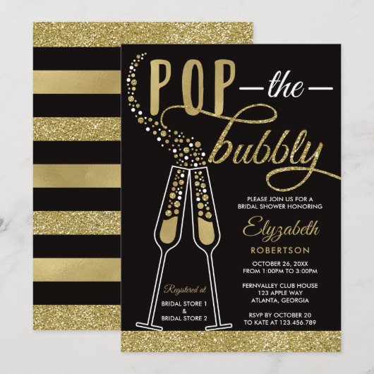 Invitation Pop The Bubbly Fête des mariées Invitation, Faux G (Devant / Derrière)