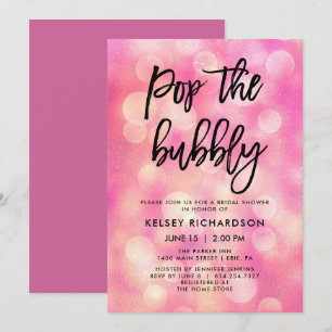 Invitation Pop the Bubbly Pink Bokeh Look Fête des mariées