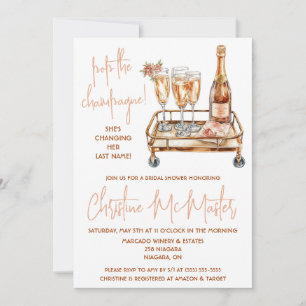 Invitation Pop the Champage ! Fête des mariées or et rose