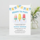 Invitation Popcicle Bleu Prêt À Pop Baby shower Crème Glace (Debout devant)