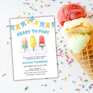 Invitation Popcicle Bleu Prêt À Pop Baby shower Crème Glace