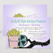 Invitation Popcorn et un film Sleepover violet (Devant / Derrière)