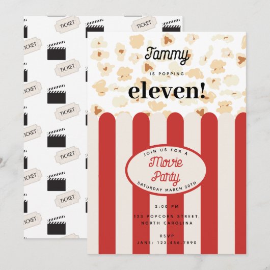 Invitation Popcorn Movie Party Anniversaire de fête Thème (Devant / Derrière)