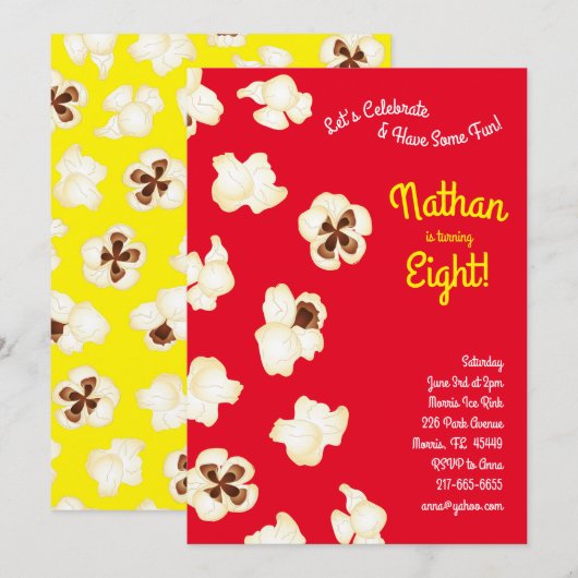 Invitation Popcorn Movie Theatre Anniversaire de enfant Party (Devant / Derrière)