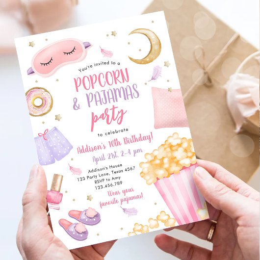 Invitation Popcorn Pajamas Sleepover Stwood Fête du bois d'oe