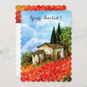 Invitation POPIES PAYSAGE TOSCANE Champs de Fleurs rouges Bla (Devant / Derrière)