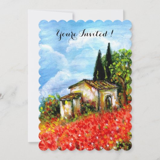 Invitation POPIES PAYSAGE TOSCANE Champs de Fleurs rouges Bla (Devant)