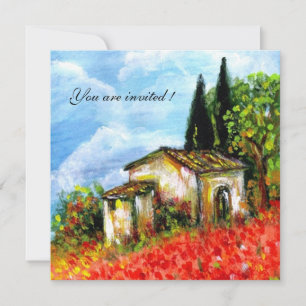 Invitation POPIES PAYSAGE TOSCANE Champs de fleurs rouges Noi