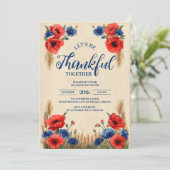 Invitation Poppie rouge rustique et Fleur de corne Thanksgivi (Debout devant)