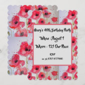 Invitation Poppies de pavot rouge Floral 40e anniversaire Inv (Devant / Derrière)