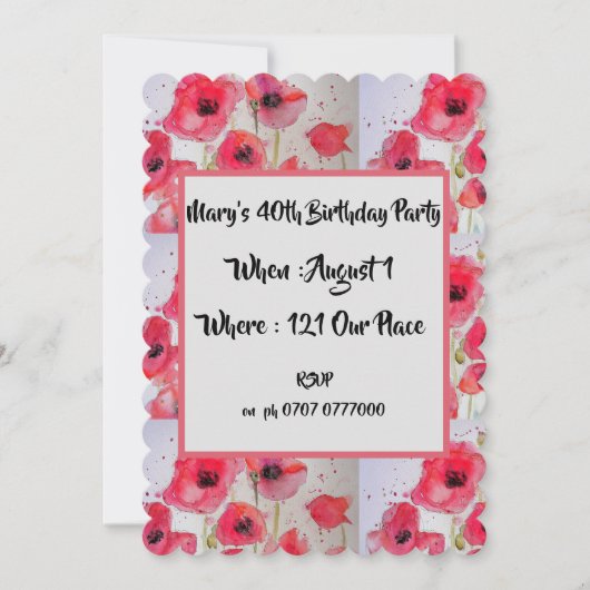 Invitation Poppies de pavot rouge Floral 40e anniversaire Inv (Devant)