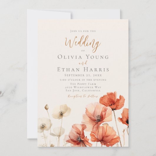Invitation Poppies et Mariages Fleur sauvage (Devant)