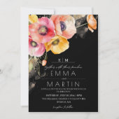 Invitation Poppies Floral Rouge & Black Gold Mariage (Devant)