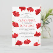 Invitation Poppies modernes Quinceañera Rouge Floral Annivers (Debout devant)