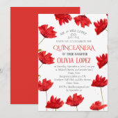 Invitation Poppies modernes Quinceañera Rouge Floral Annivers (Devant / Derrière)