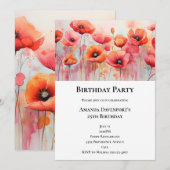 Invitation Poppies rouges dans un champ aquarelle Anniversair (Devant / Derrière)