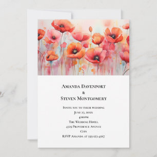 Invitation Poppies rouges dans un Mariage d'aquarelle de cham