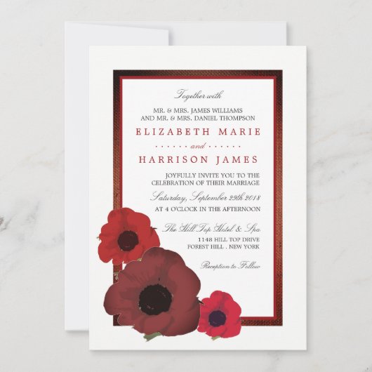 Invitation Poppies rouges et Mariage de Burlap (Devant)