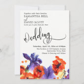 Invitation Poppies rouges, Iris pourpre Aquarelle Mariage mod (Devant)