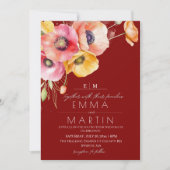 Invitation Poppies rouges marrons modernes Mariage floral (Devant)