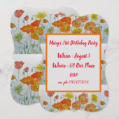 Invitation Poppies rouges Orange Floral 21ème anniversaire In (Devant / Derrière)