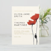 Invitation Poppies rouges sauvages Gold Ecru Rustique Elégant (Debout devant)