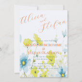 Invitation Poppies rustiques simples bleues jaunes aquarelles (Devant)