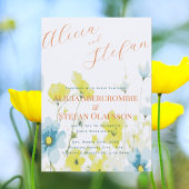 Invitation Poppies rustiques simples bleues jaunes aquarelles