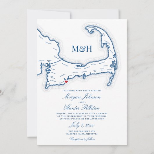 Invitation Popponesset Inn Cape Cod Map Mariage élégant (Devant)