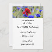 Invitation Poppy Cornflower Meadow  Memorial Pocket Keepsake (Devant)