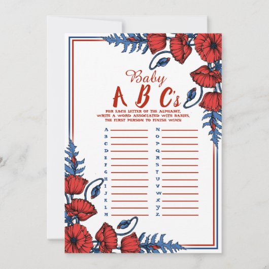Invitation Poppy Floral Baby shower Baby ABC's Game (Devant)