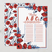 Invitation Poppy Floral Baby shower Baby ABC's Game (Devant / Derrière)