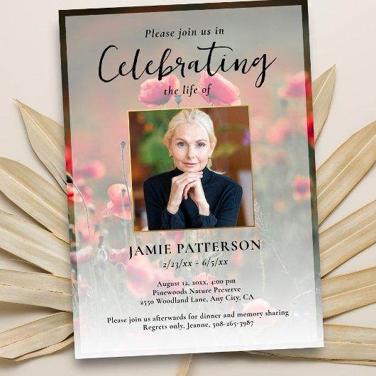 Invitation Poppy Flowers Celebration of Life Photo, Funeral