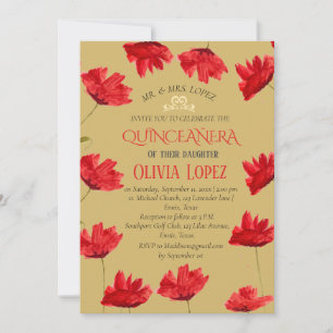 Invitation Poppys Modernes Quinceañera Rouge Floral Anniversa