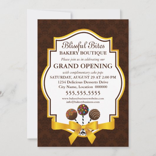 Invitation Pops de Cake Élégants & Damassé Ruban (Devant)