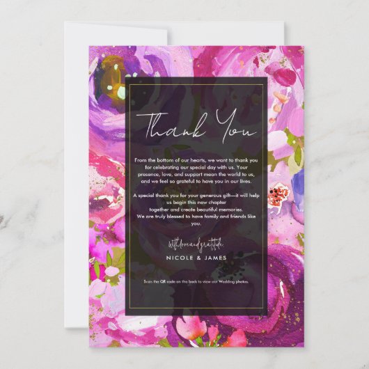 Invitation Pops de rose et violet floral vibrant Merci (Devant)