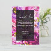 Invitation Pops de rose et violet floral vibrant Merci (Debout devant)