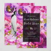 Invitation Pops de rose et violet floral vibrant Shower de ma (Devant / Derrière)