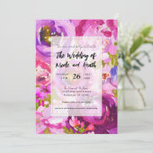 Invitation Pops de rose et violet vibrant Mariage floral (Debout devant)