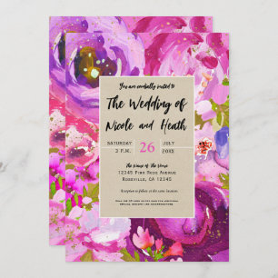 Invitation Pops De Rose Purple Or Moderne Florale Mariage