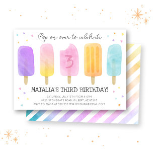 Invitation Popsicle Aquarelle rose fille Anniversaire Invitat