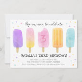Invitation Popsicle Aquarelle rose fille Anniversaire Invitat (Devant)