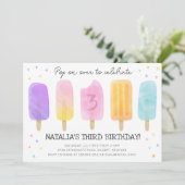 Invitation Popsicle Aquarelle rose fille Anniversaire Invitat (Debout devant)