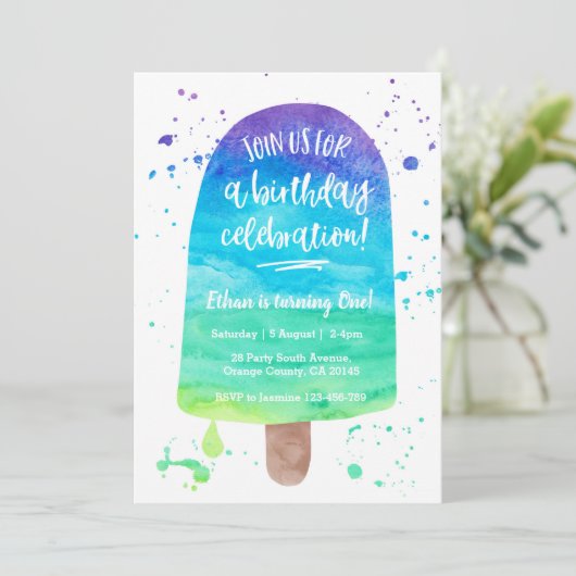 Invitation Popsicle de couleur pour aquarelle d'arc-en-ciel (Debout devant)