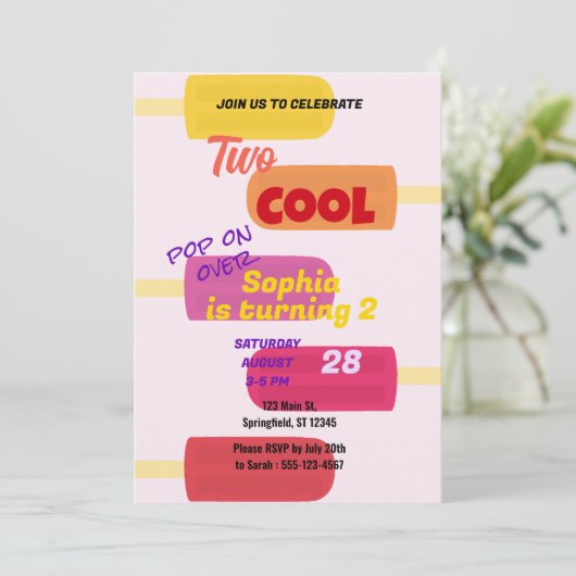 Invitation Popsicle d'été coloré Anniversaire (Debout devant)