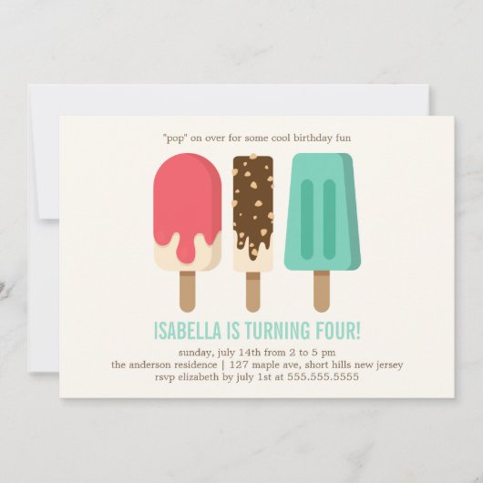 Invitation Popsicle fête d'anniversaire (Devant)