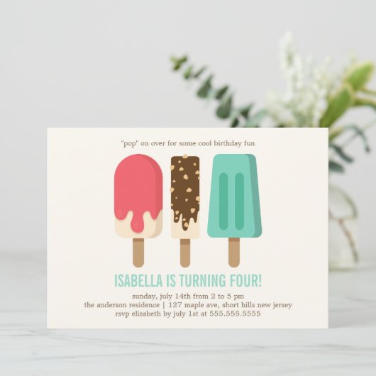 Invitation Popsicle fête d'anniversaire (Debout devant)
